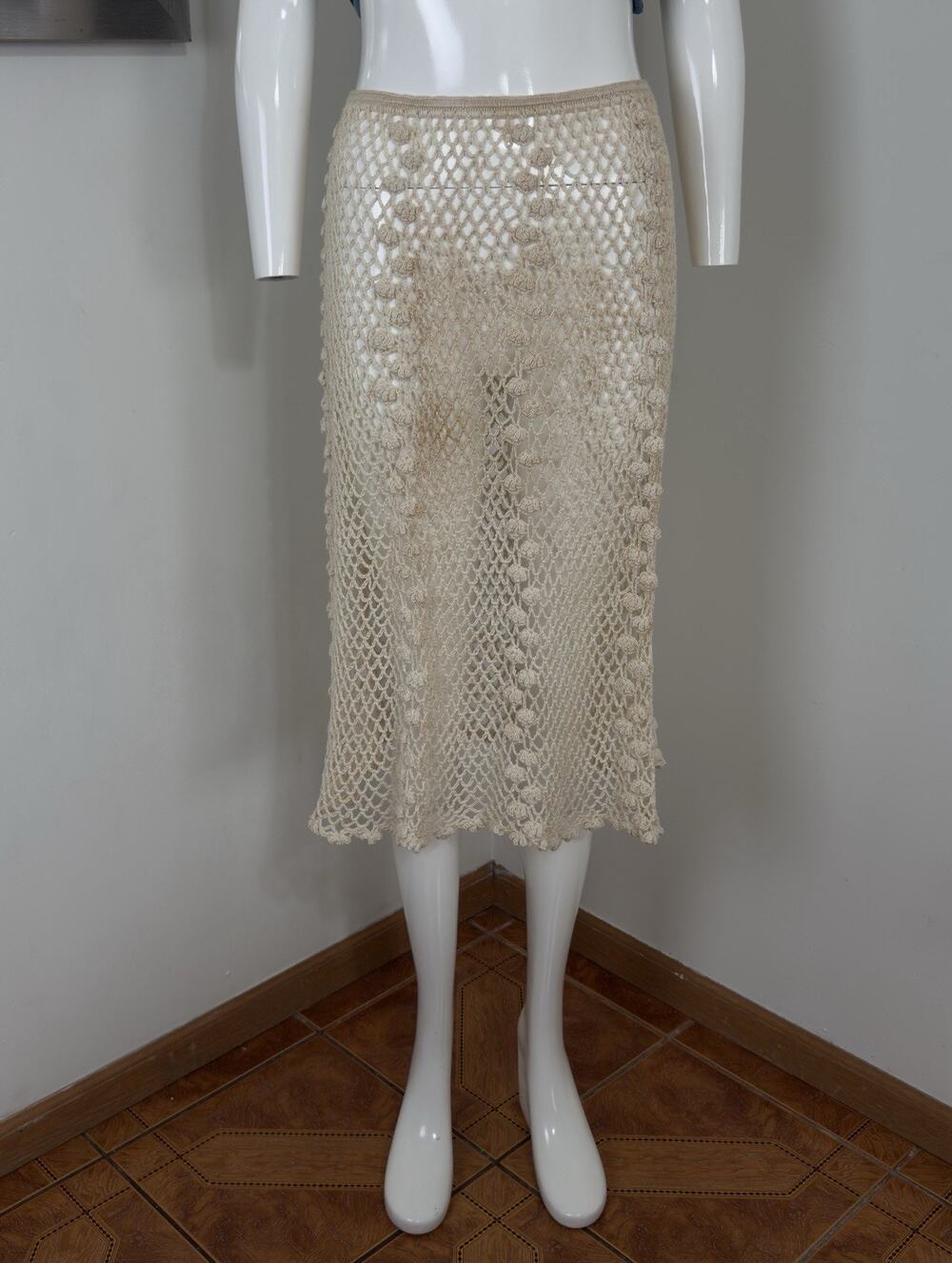 DANDYLiNE Women’s Cream Midi Skirt Swim Cover Up Boho Beach Resort Wear M